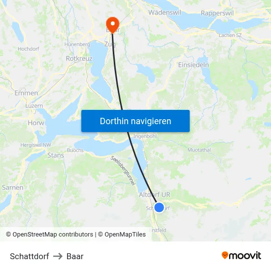 Schattdorf to Baar map