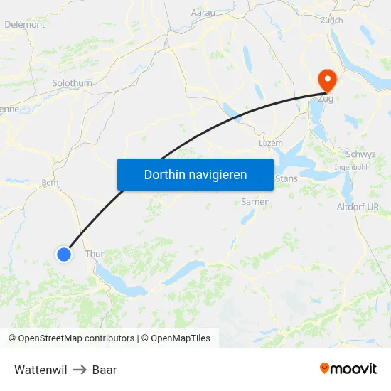 Wattenwil to Baar map
