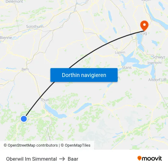 Oberwil Im Simmental to Baar map