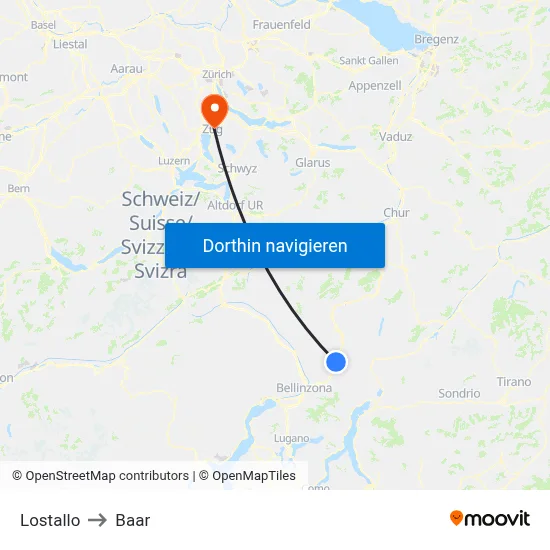 Lostallo to Baar map