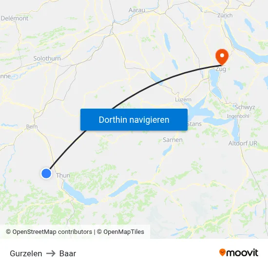 Gurzelen to Baar map