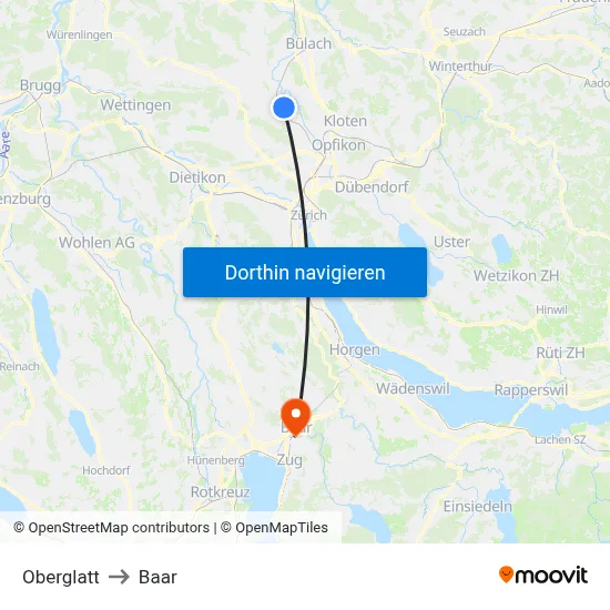 Oberglatt to Baar map