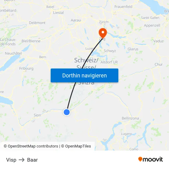 Visp to Baar map