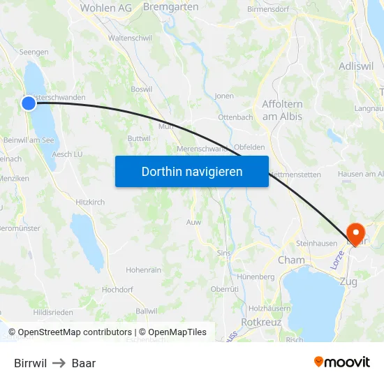 Birrwil to Baar map