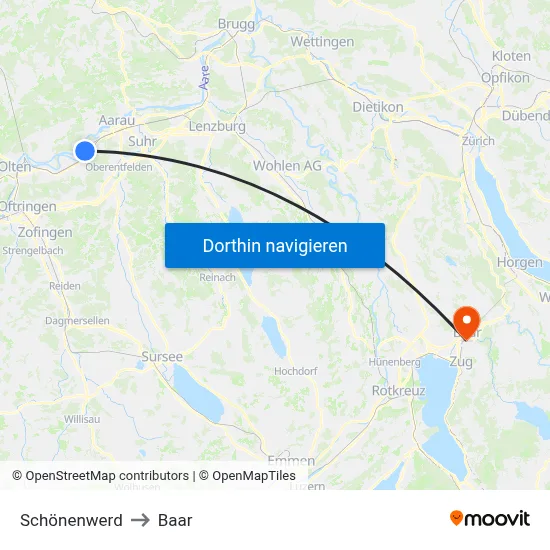 Schönenwerd to Baar map