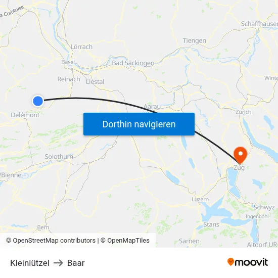 Kleinlützel to Baar map