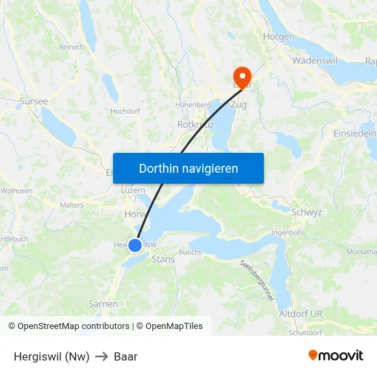 Hergiswil (Nw) to Baar map