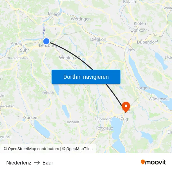 Niederlenz to Baar map
