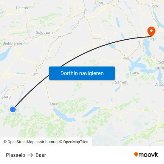 Plasselb to Baar map