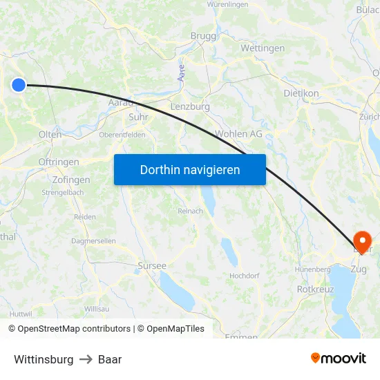 Wittinsburg to Baar map