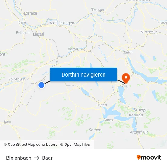 Bleienbach to Baar map