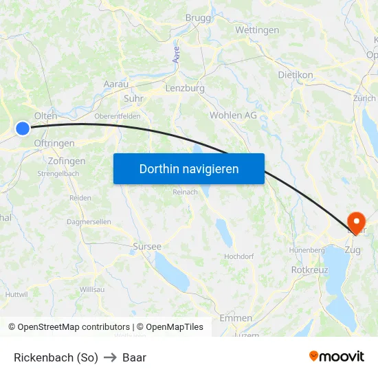 Rickenbach (So) to Baar map