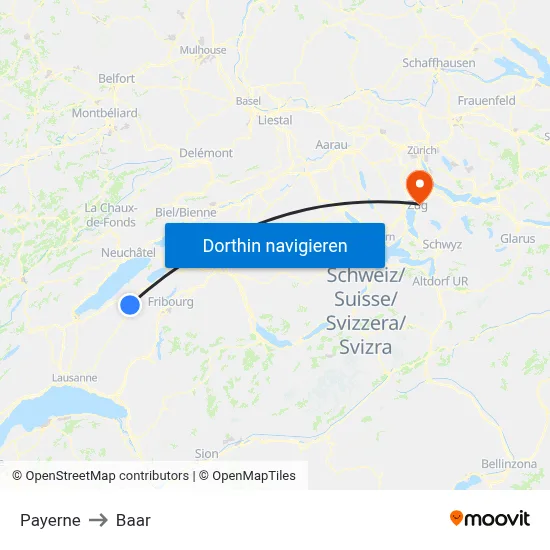 Payerne to Baar map