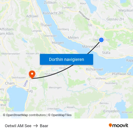 Oetwil AM See to Baar map