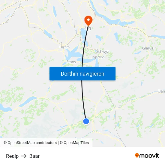 Realp to Baar map
