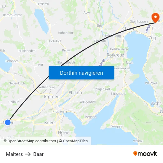Malters to Baar map