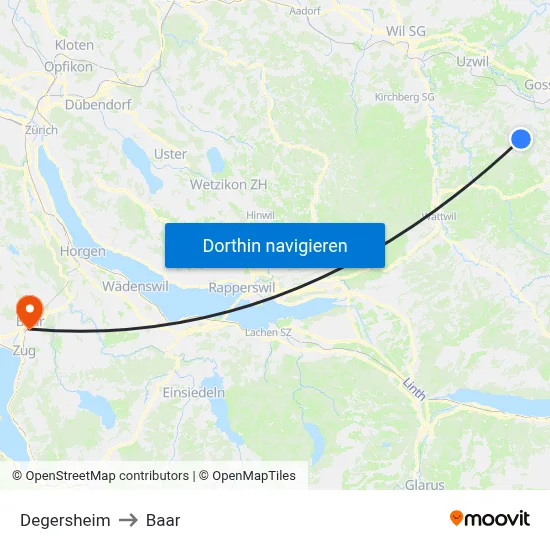 Degersheim to Baar map