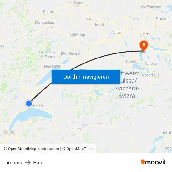 Aclens to Baar map
