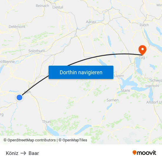 Köniz to Baar map
