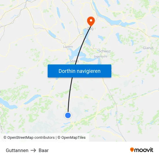 Guttannen to Baar map