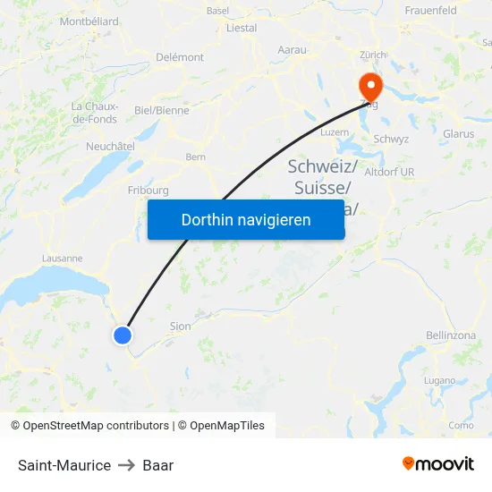 Saint-Maurice to Baar map