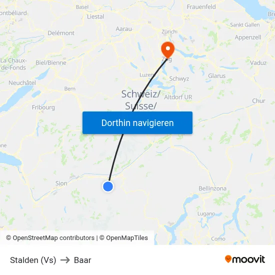 Stalden (Vs) to Baar map
