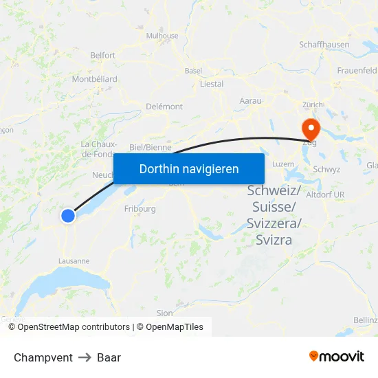 Champvent to Baar map