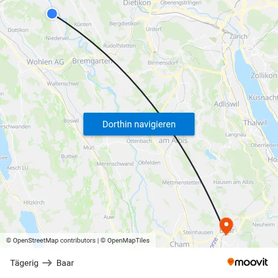 Tägerig to Baar map