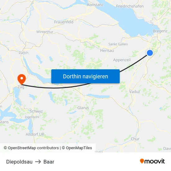 Diepoldsau to Baar map