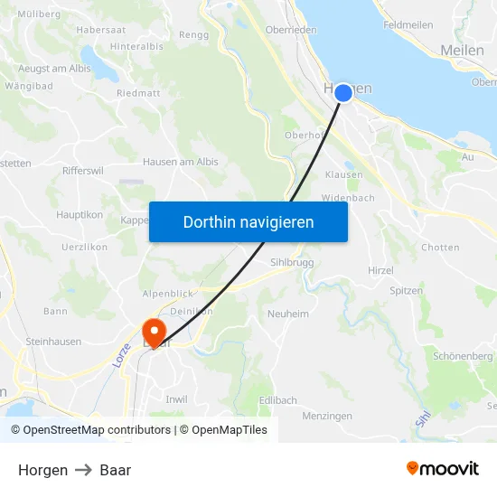 Horgen to Baar map