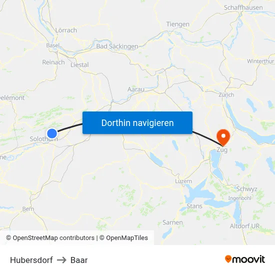 Hubersdorf to Baar map