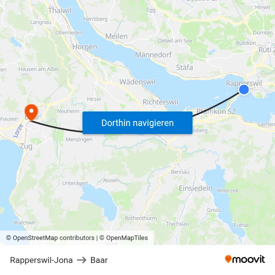 Rapperswil-Jona to Baar map