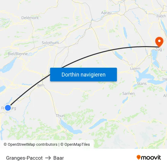 Granges-Paccot to Baar map