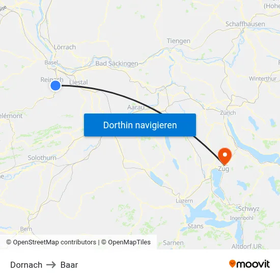 Dornach to Baar map