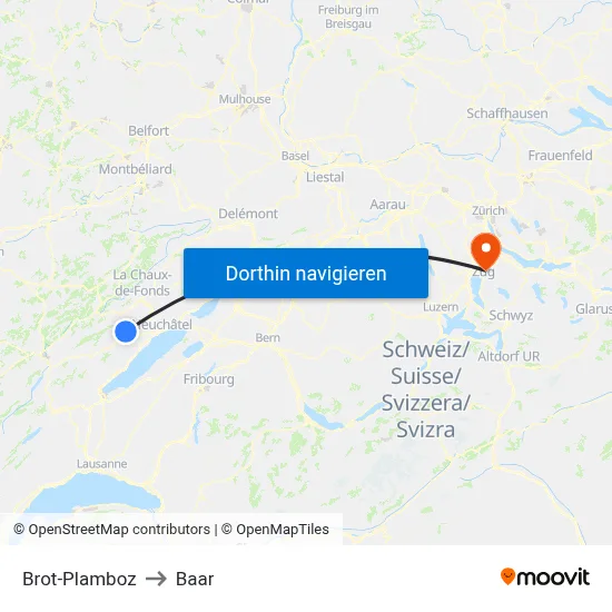 Brot-Plamboz to Baar map