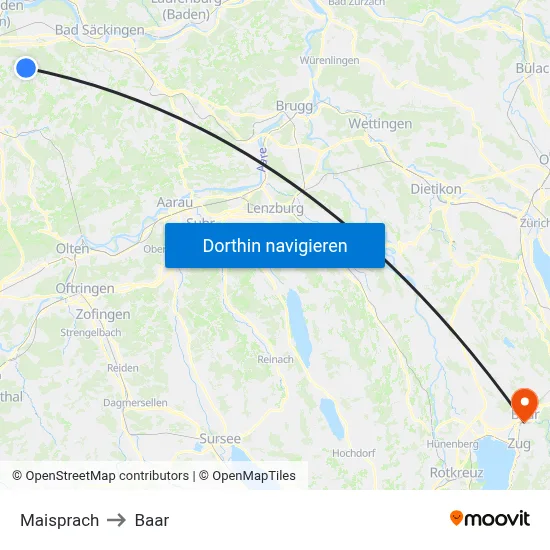 Maisprach to Baar map