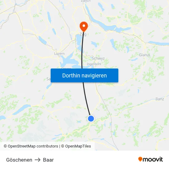 Göschenen to Baar map