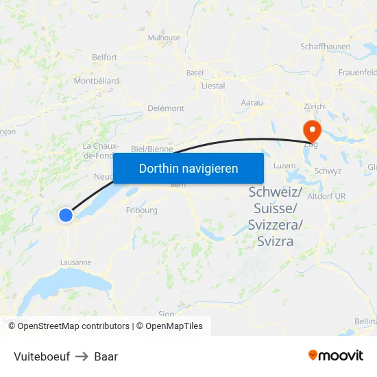 Vuiteboeuf to Baar map