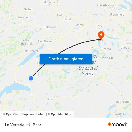 La Verrerie to Baar map