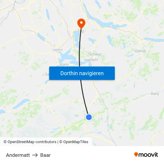 Andermatt to Baar map