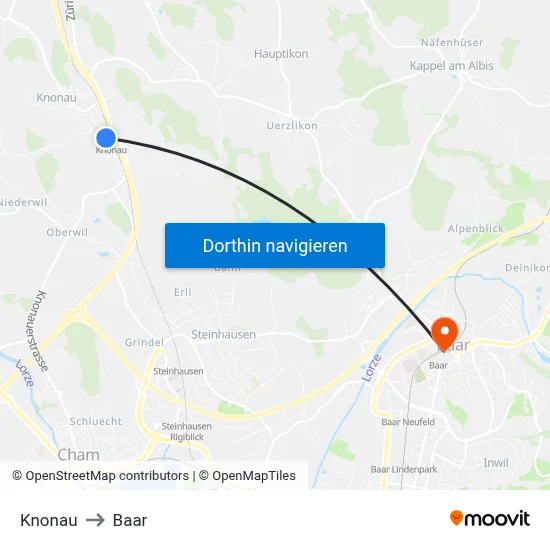 Knonau to Baar map
