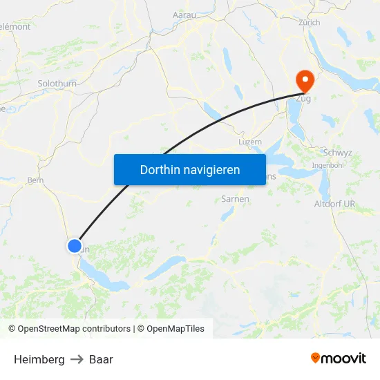 Heimberg to Baar map