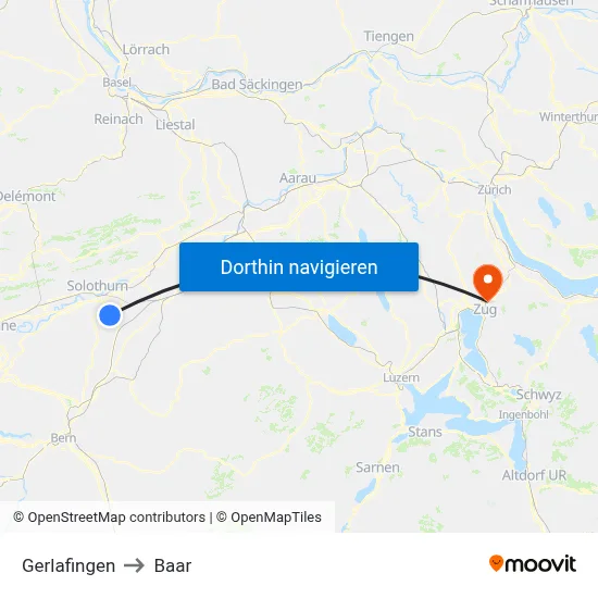 Gerlafingen to Baar map