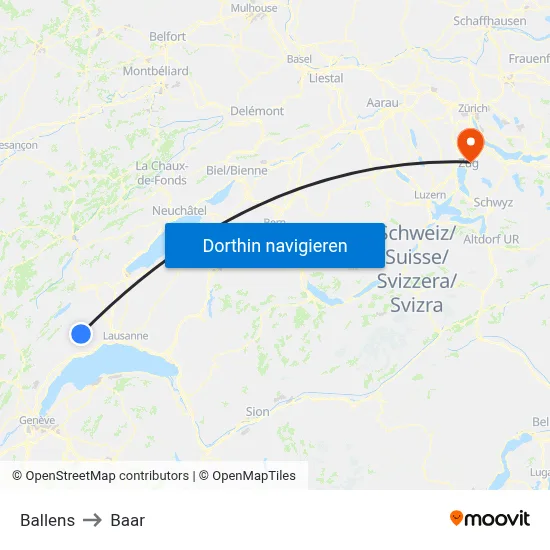 Ballens to Baar map