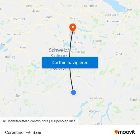 Cerentino to Baar map