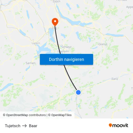 Tujetsch to Baar map