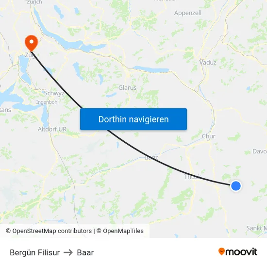 Bergün Filisur to Baar map