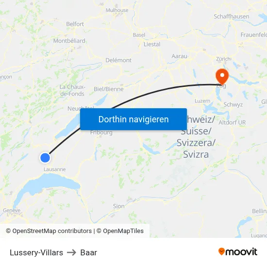 Lussery-Villars to Baar map