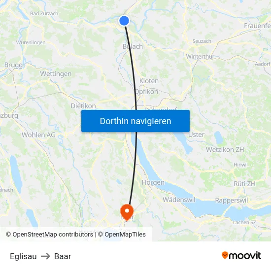 Eglisau to Baar map