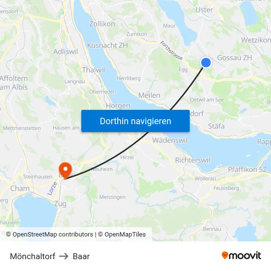 Mönchaltorf to Baar map